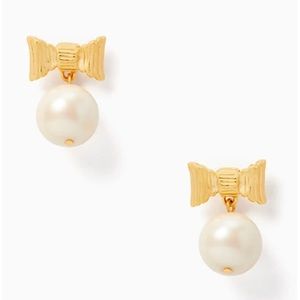 🆕 Kate Spade Pearl Gold Bow Stud Earrings NWT